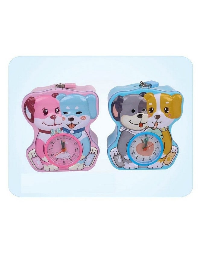 تيمسون صندوق عملات معدنية 2 في 1 من تيمسون وساعة منبه - ساعة منبه للطاولة مع حصالة نقود/صندوق عملات/بنك عملات معدنية للأطفال/بنك نقود بمفتاح وقفل/هدية عيد ميلاد (S-244) (أزرق) - Image 2