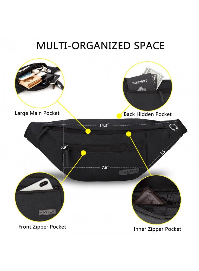 MAXTOP Large Crossbody Fanny Pack Belt Bag for Women Men with 4-Zipper Pockets Gifts for Enjoy Sports Yoga Festival Workout Traveling Running Hands-Free Wallets Waist Pack Phone Bag Fits All Phones - Image 3