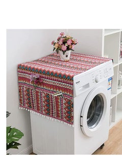 SYOSI Refrigerator Dust-Proof Cover, Cotton Washing Machine Waterproof Cover with Side Storage Bags, Multi-Purpose Top Covers, Universal Cover Cloth for Home and Kitchen (Red)  - Image 3