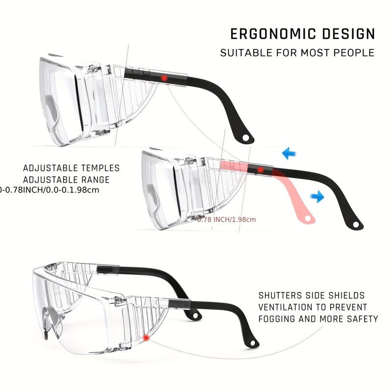 Anti Fog Safety Glasses Clear Lenses Black Frame Adjustable Temples for Men and Women - Image 5