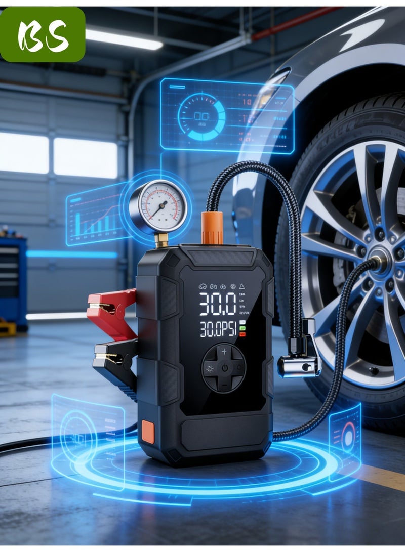 BS Logistics delays, emergency supply | Car jump starter | 20000mAh high capacity | Peak current up to 2500A | Easily starts 12V vehicles (suitable for 8.0L gasoline/6.5L diesel engines) | With 3-mode emergency light and smart clip jumper cable | High-end factory manufacturing | Perfect gift | Equipped with LED display | Flashlight | Power bank and large-capacity storage (including storage bag). - Image 2