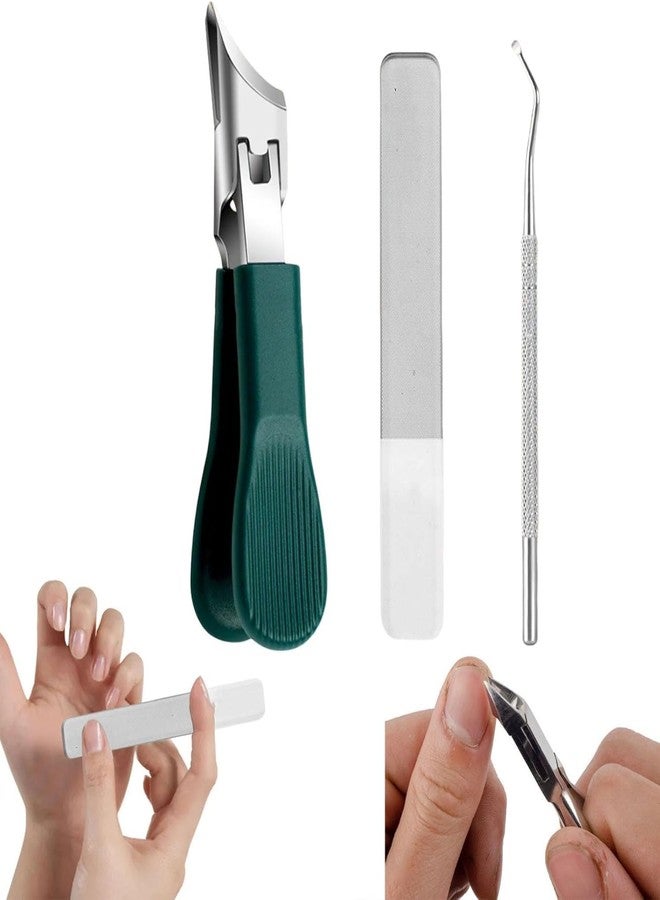 Kcyuowq Eagle Beak Beveled Nail Clippers, 3Pcs Wide Jaw Opening Anti-Splash Slanted Nail Clipper, Long Handle Wide Jaw Opening Anti-Splash Slanted Edge Nail Clipper for Thick Nails,Seniors&Ingrown Care(Green) - Image 1