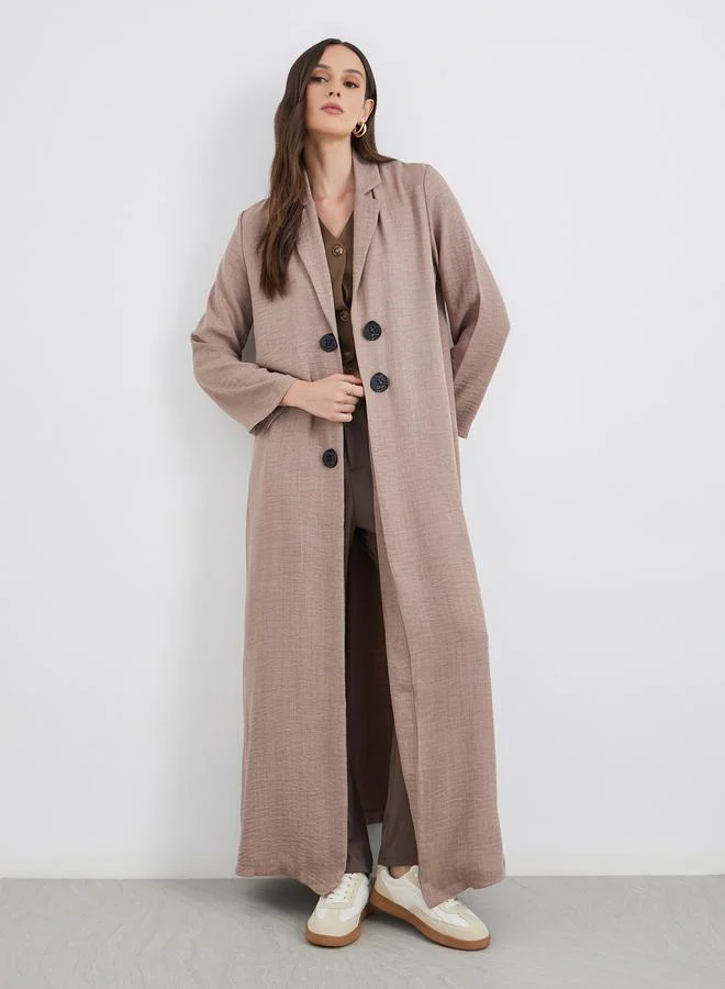 Amirah Amirah Brown Notch Lapel Button Detail Abaya