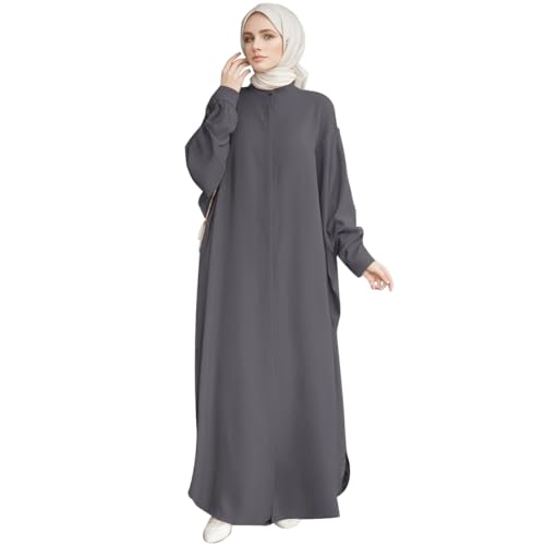 AWIBMK Abayas for Women Abaya Full Cover Dubai Turkey Kaftan Henley Shirt Prayer Dress Muslim Batwing Sleeve Arabian Robe Ramadan Maxi Dresses Modest Islamic Casual Clothes Outfit Dark Grey One Size - Image 1