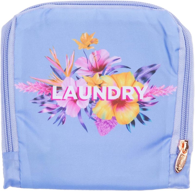 Miamica Foldable Travel Laundry Bag 21 x 22 Purple Floral  Lightweight Durable Design with Drawstring Closure - Image 1