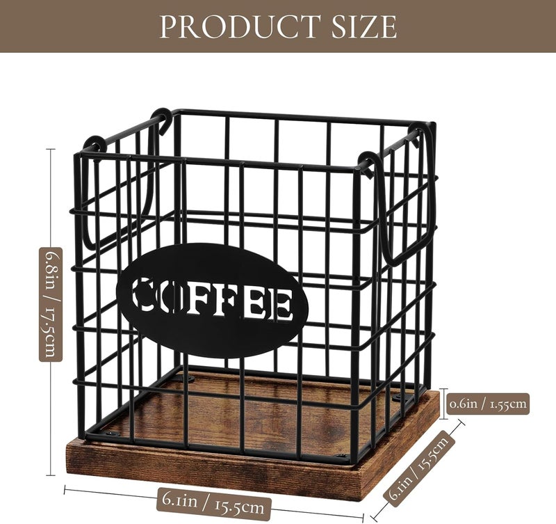 BCOZLUX Coffee Pod Holder Organizer,Large Capacity K Cup Holder Organizer, Storage Basket for Kitchen Countertop Office Coffee Bar with Wooden Base(Rustic Brown-Square) - Image 5