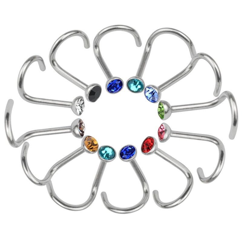 cnomg 20 pieces 316L Stainless Steel Rhinestone Nose Stud Rings Body Piercing- 10 Mixed Color 2.2 MM - Image 4