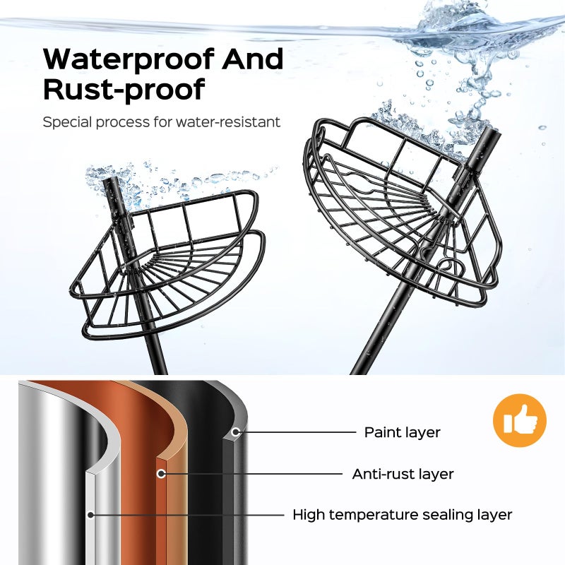 HAMITOR Corner Shower Caddy Tension Pole: 4-Tier Rust-Resistant Adjustable Bathroom Organizer Shelves - 47-121 Inch No-Drill Quick Installation - Space-Saving Storage for Renters Families - Black - Image 2