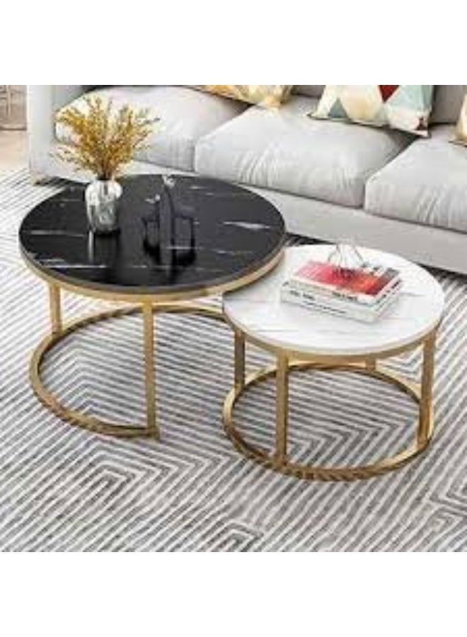 Set of 2 Round Coffee Table, Stackable Sofa Side Tables with MDF Surface, Corner End Table for Living Room - Image 1
