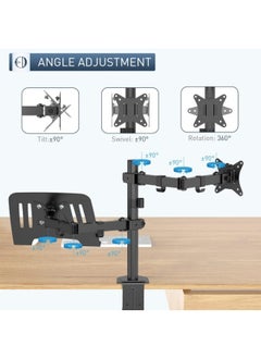 Generic Laptop Monitor Mount Stand- Height Adjustable Desk Mount with Clamp and Grommet Mounting Base for 1 monitor up to 27” and 1 laptop up to 17”, 8KG Per Arm, Black  - Image 3