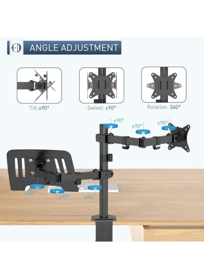 Laptop Monitor Mount Stand- Height Adjustable Desk Mount with Clamp and Grommet Mounting Base for 1 monitor up to 27” and 1 laptop up to 17”, 8KG Per Arm, Black  - Image 3