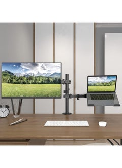 Generic Laptop Monitor Mount Stand- Height Adjustable Desk Mount with Clamp and Grommet Mounting Base for 1 monitor up to 27” and 1 laptop up to 17”, 8KG Per Arm, Black  - Image 4