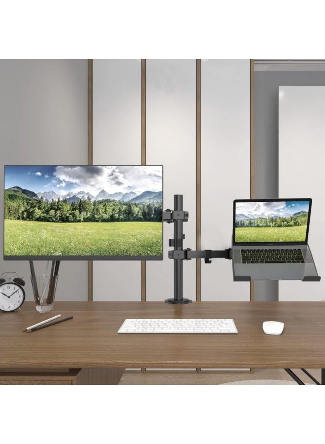 Laptop Monitor Mount Stand- Height Adjustable Desk Mount with Clamp and Grommet Mounting Base for 1 monitor up to 27” and 1 laptop up to 17”, 8KG Per Arm, Black  - Image 4