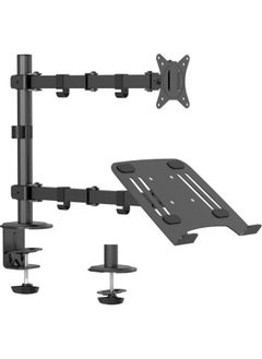Generic Laptop Monitor Mount Stand- Height Adjustable Desk Mount with Clamp and Grommet Mounting Base for 1 monitor up to 27” and 1 laptop up to 17”, 8KG Per Arm, Black  - Image 1