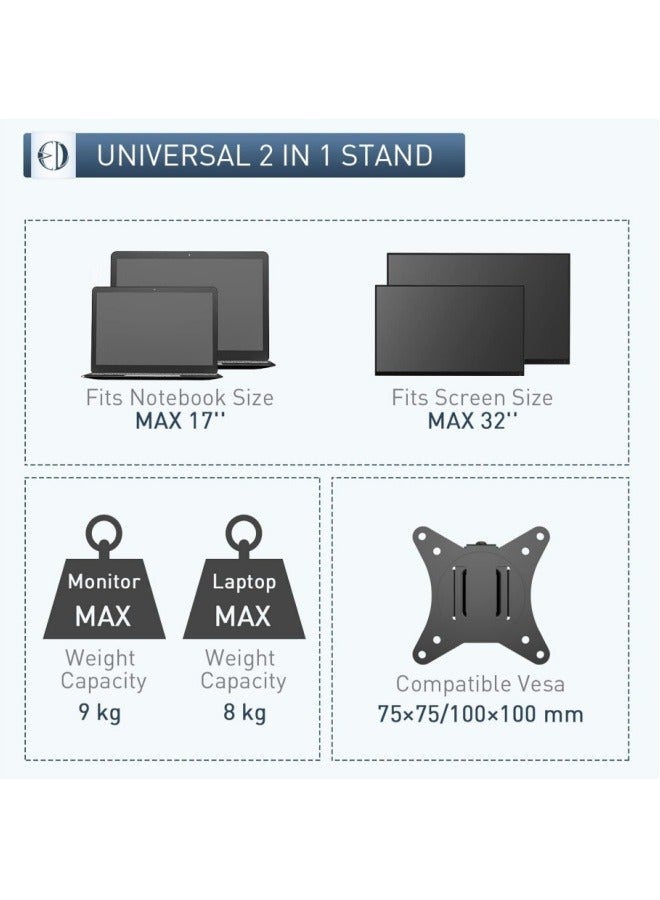 Laptop Monitor Mount Stand- Height Adjustable Desk Mount with Clamp and Grommet Mounting Base for 1 monitor up to 27” and 1 laptop up to 17”, 8KG Per Arm, Black  - Image 2