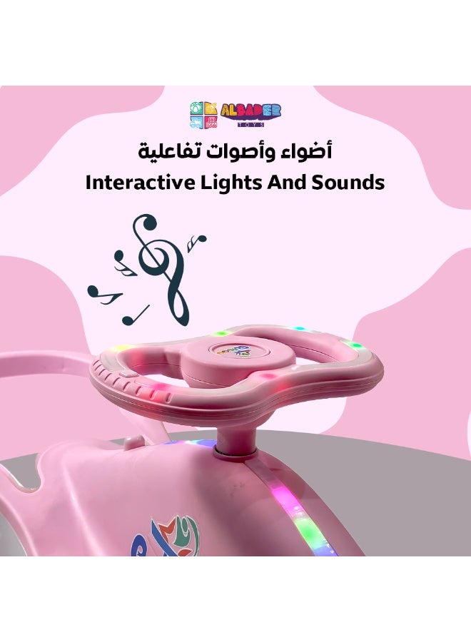 البدر سيارات ماجيك سوينغ للاطفال من البدر، سيارة ركوب تويستر ماجيك للاطفال مع عجلات LED، سيارة دفع للاطفال مع مقعد مضيء، سيارة ركوب سحرية تويستر اقوى وانعم للاطفال مع موسيقى، من البدر، زهري - Image 3