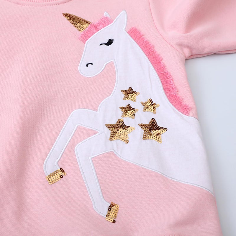Bumeex Toddler Girl's Sweatshirt Unicorn Long Sleeve Shirt Spring Fall Winter Clothes Outfit Cotton Pullover Tops Outfits Clothing Pink Horses 3t - Image 2