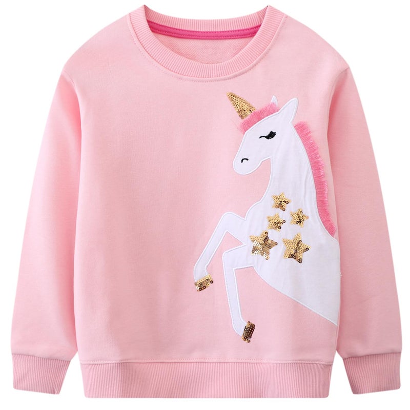 Bumeex Toddler Girl's Sweatshirt Unicorn Long Sleeve Shirt Spring Fall Winter Clothes Outfit Cotton Pullover Tops Outfits Clothing Pink Horses 3t - Image 1