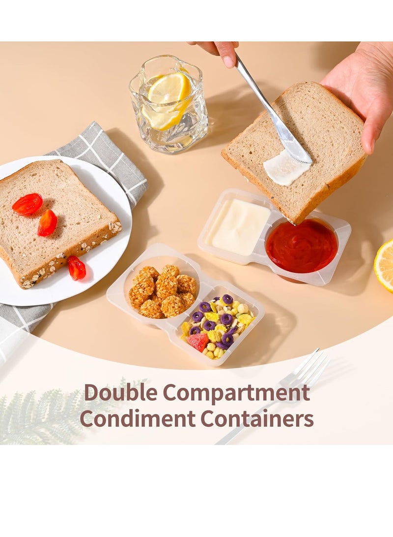 20PCS Double Compartment Condiment Container Reusable Snack Container Snack Pack Container Sauce Containers Condiment Containers With Used For Take-out Condiments