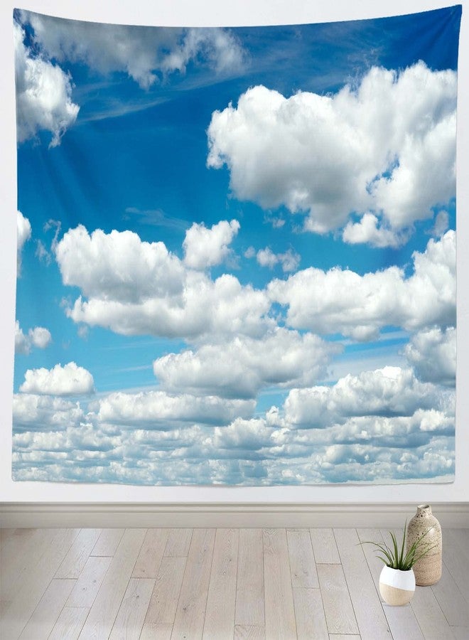 CORFOTO 60x40in Fabric Blue Sky Wall Picture - White Clouds Tapestry for Bedroom, Living Room, College Dorm, Study Room, Window Decor - Image 1