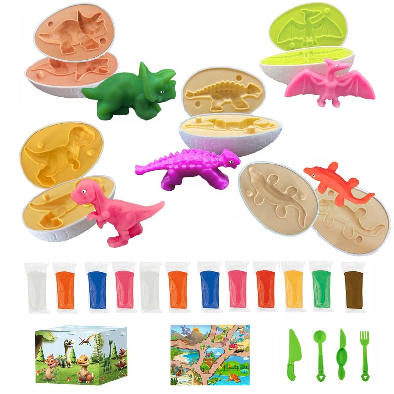 Fuijeuj Playdough Dinosaur Eggs Sets for Kids Ages 36Dino Dough Play Molds Toys GiftsPlay Clay Accessories Dinosaur Toys Present for 3 4 5 6 7 8 Year Old Girls Boys - Image 2