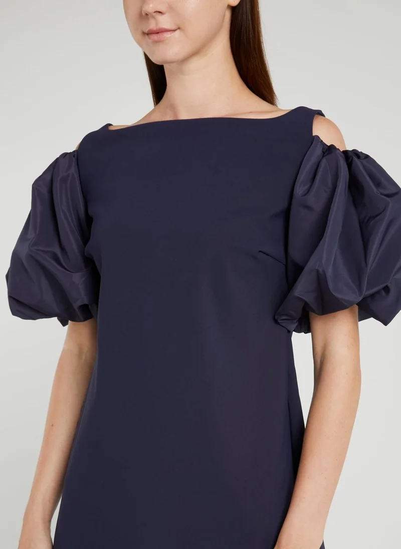 Chiara boni Isla Taf Navy Flounce Sleeve Mini Dress