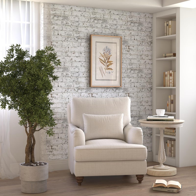 PeonyQueen Brick Wallpaper Peel and Stick Wallpaper 17.3"x78.8" Vintage Faux 3D Brick Contact Paper White and Grey Self Adhesive Removable Wallpapers for Bedroom Textured Wall Paper for Fireplace Home Decorate - Image 2