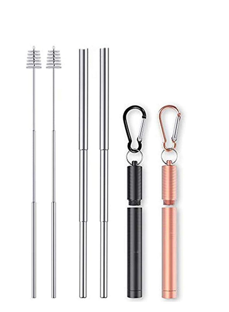 2 Pack Reusable Telescopic Straw, Stainless Steel Collapsible Drinking Straw, Portable Metal Straw Kit with Cleaning Brush & Carabiner - Image 1