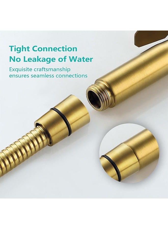 MVAQKLM شطاف يدوي للحمام | طقم شطاف من الفولاذ المقاوم للصدأ 304 عالي التحمل، بطول 150 سم (ذهبي) - Image 2