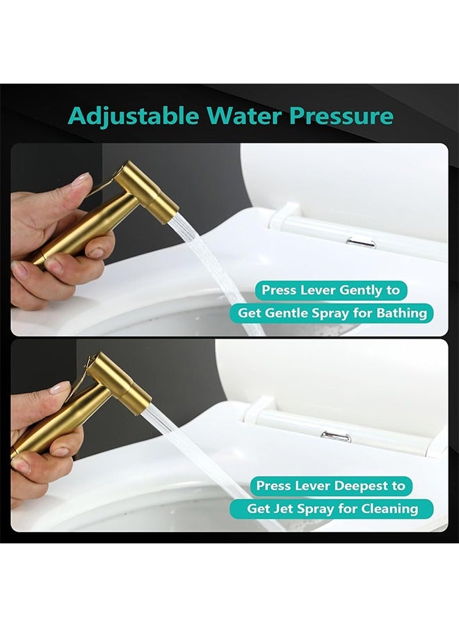 MVAQKLM شطاف يدوي للحمام | طقم شطاف من الفولاذ المقاوم للصدأ 304 عالي التحمل، بطول 150 سم (ذهبي) - Image 3