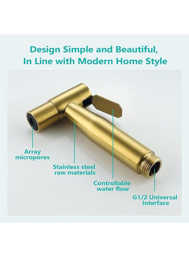 MVAQKLM شطاف يدوي للحمام | طقم شطاف من الفولاذ المقاوم للصدأ 304 عالي التحمل، بطول 150 سم (ذهبي) - Image 4