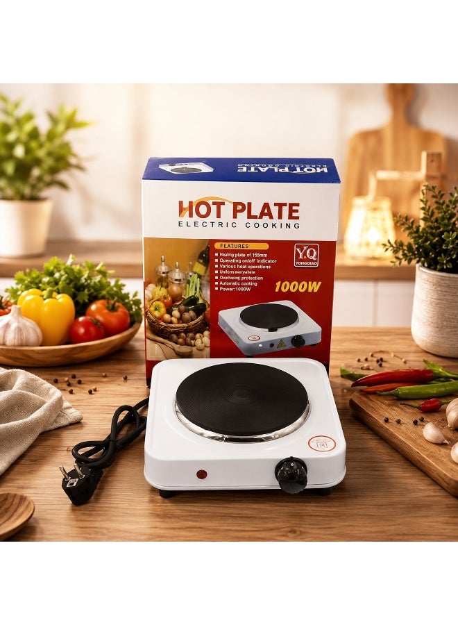 1000W Electric Plate Heater, 1 Burner, Non-Stick Coating, Overheat Protection