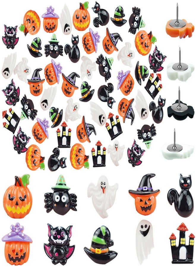 Gansita 50 Pcs Halloween Themed Pushpins Funny Pumpkin Ghost Castle Black Cat Decorative Thumb Tacks All Saints' Day Resin Push pins Decoration for Corkboard Photo Wall Notice Board School Halloween Supplies - Image 1