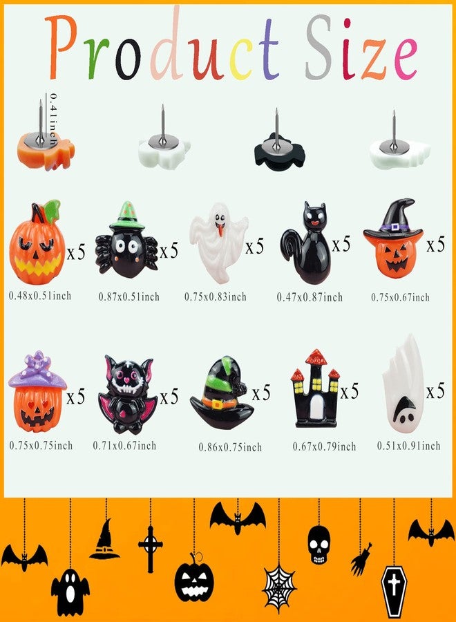 Gansita 50 Pcs Halloween Themed Pushpins Funny Pumpkin Ghost Castle Black Cat Decorative Thumb Tacks All Saints' Day Resin Push pins Decoration for Corkboard Photo Wall Notice Board School Halloween Supplies - Image 2