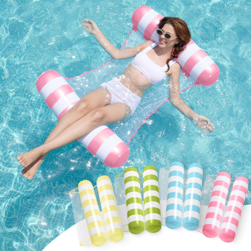 SLOOSH 4 Packs Strip Type Hammock Pool Floats Adults 4in1 MultiPurpose Inflatable Pool Floats PVC Water Hammock Lounge Floaties Aquablue Pink Yellow Retrogreen - Image 2