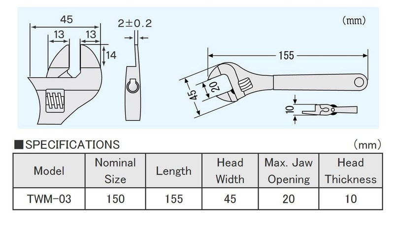 Engineer TWM-03 Thin Jaw Adjustable Smart Monkey Wrench - Image 5