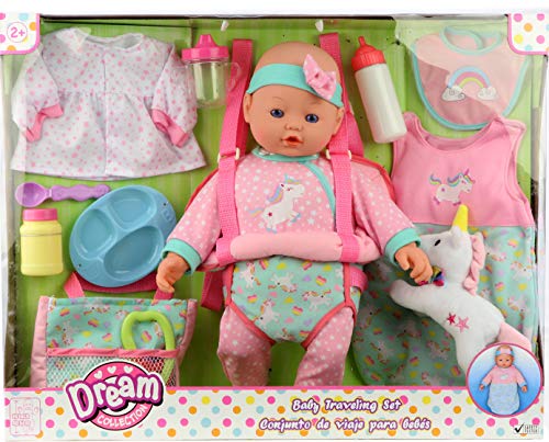 DREAM COLLECTION مجموعة الأحلام 16" مجموعة سفر دمية أطفال باللون الوردي - Image 4
