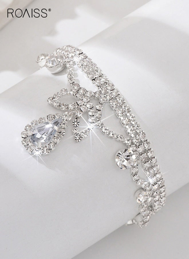 roaiss Women's Ankle Chains, New Style Rhinestone Wedding Ankle Chains for Women, Trendy Teardrop Shimmering Full-Diamond Beach Ankle Jewelry, Sliver - Image 3
