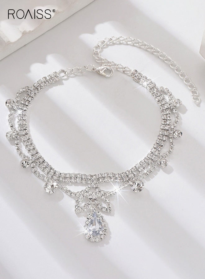roaiss Women's Ankle Chains, New Style Rhinestone Wedding Ankle Chains for Women, Trendy Teardrop Shimmering Full-Diamond Beach Ankle Jewelry, Sliver - Image 4