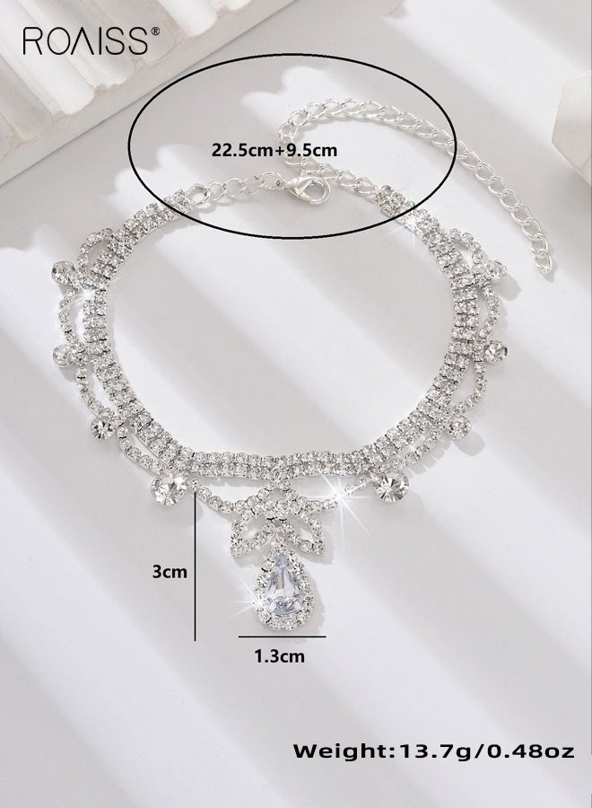 roaiss Women's Ankle Chains, New Style Rhinestone Wedding Ankle Chains for Women, Trendy Teardrop Shimmering Full-Diamond Beach Ankle Jewelry, Sliver - Image 2