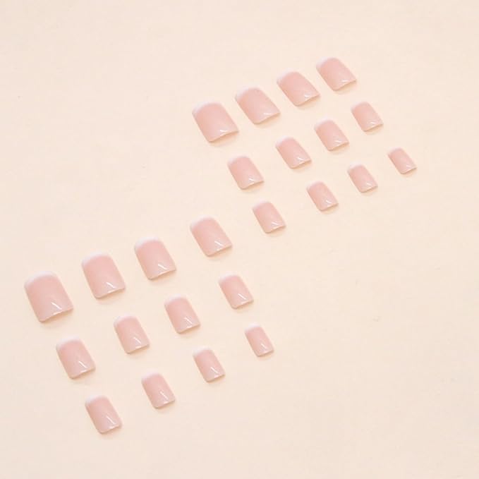JUSTOTRY 24 Pcs Nude Press on Nails Short PatternGlossy Solid Fake Nails SquareWhite Squoval Stick on Nails for Women and TeensGlue on Nails for Nails Art Gifts - Image 3