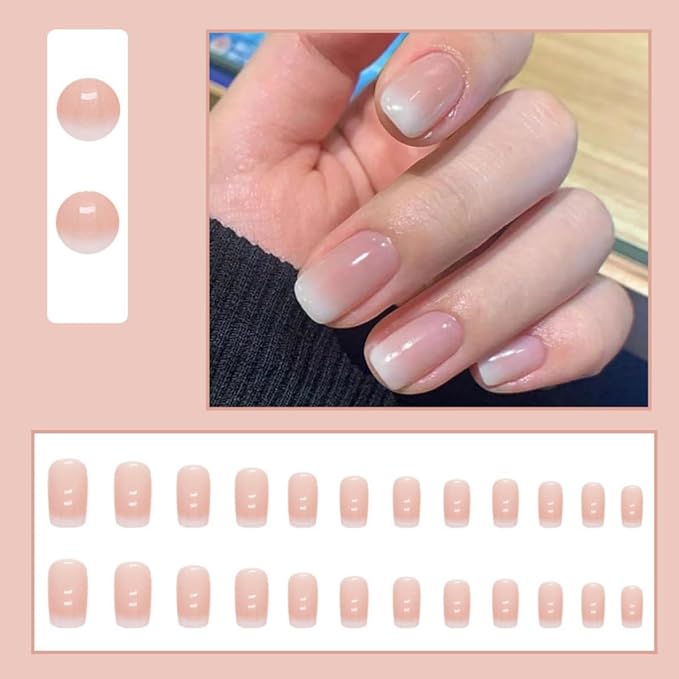 JUSTOTRY 24 Pcs Nude Press on Nails Short PatternGlossy Solid Fake Nails SquareWhite Squoval Stick on Nails for Women and TeensGlue on Nails for Nails Art Gifts - Image 5