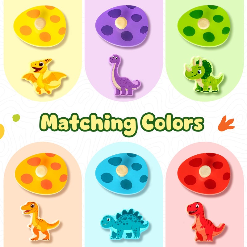 TOHIBEE Wooden Puzzles for Toddlers 1-3, Dinosaur Matching Egg Puzzle Montessori Toys for 1 2 3 Year Old Boy Girl Gifts, Preschool Education Learning Toys - Image 3