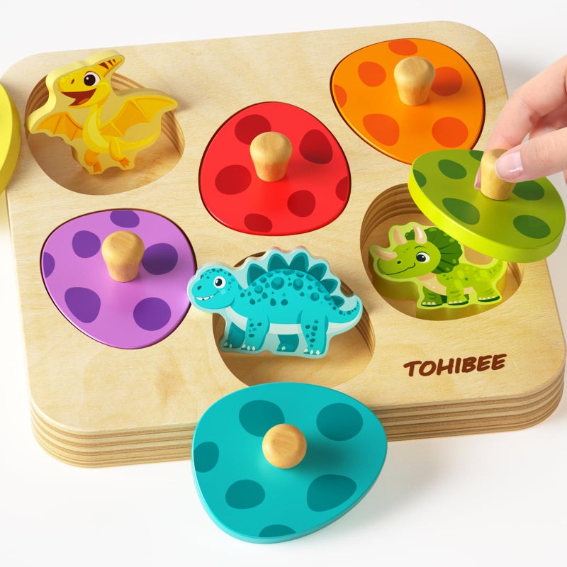 TOHIBEE Wooden Puzzles for Toddlers 1-3, Dinosaur Matching Egg Puzzle Montessori Toys for 1 2 3 Year Old Boy Girl Gifts, Preschool Education Learning Toys - Image 1