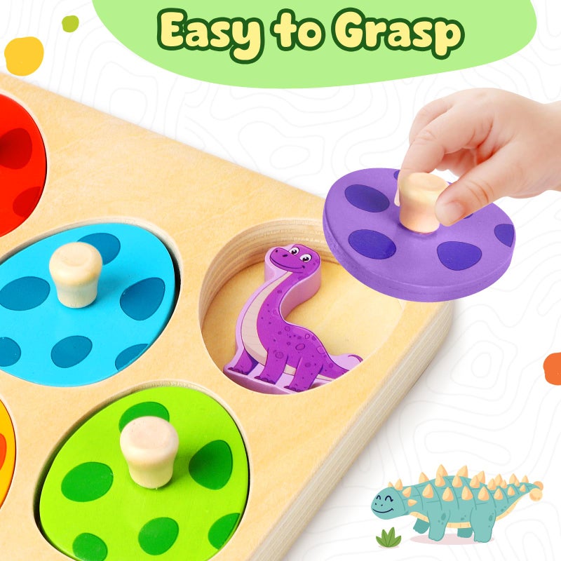TOHIBEE Wooden Puzzles for Toddlers 1-3, Dinosaur Matching Egg Puzzle Montessori Toys for 1 2 3 Year Old Boy Girl Gifts, Preschool Education Learning Toys - Image 4