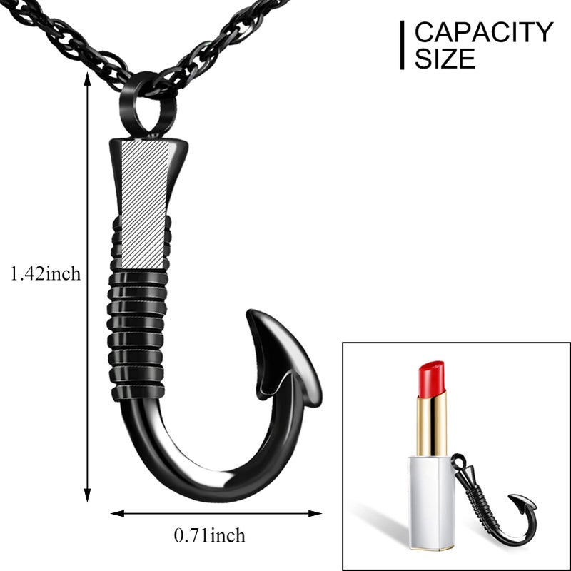 abooxiu Fishing Hook Urn Necklace for Ashes Fish Hook Stainless Steel Cremation Jewelry Memorial Pendant Keepsake for Men (Black) - Image 2