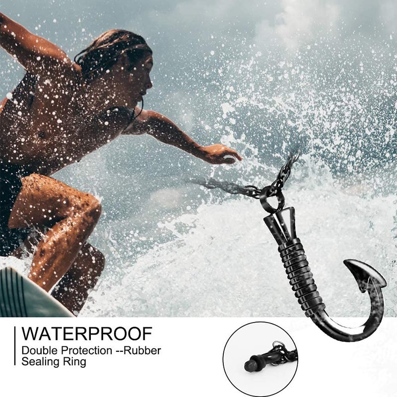 abooxiu Fishing Hook Urn Necklace for Ashes Fish Hook Stainless Steel Cremation Jewelry Memorial Pendant Keepsake for Men (Black) - Image 4