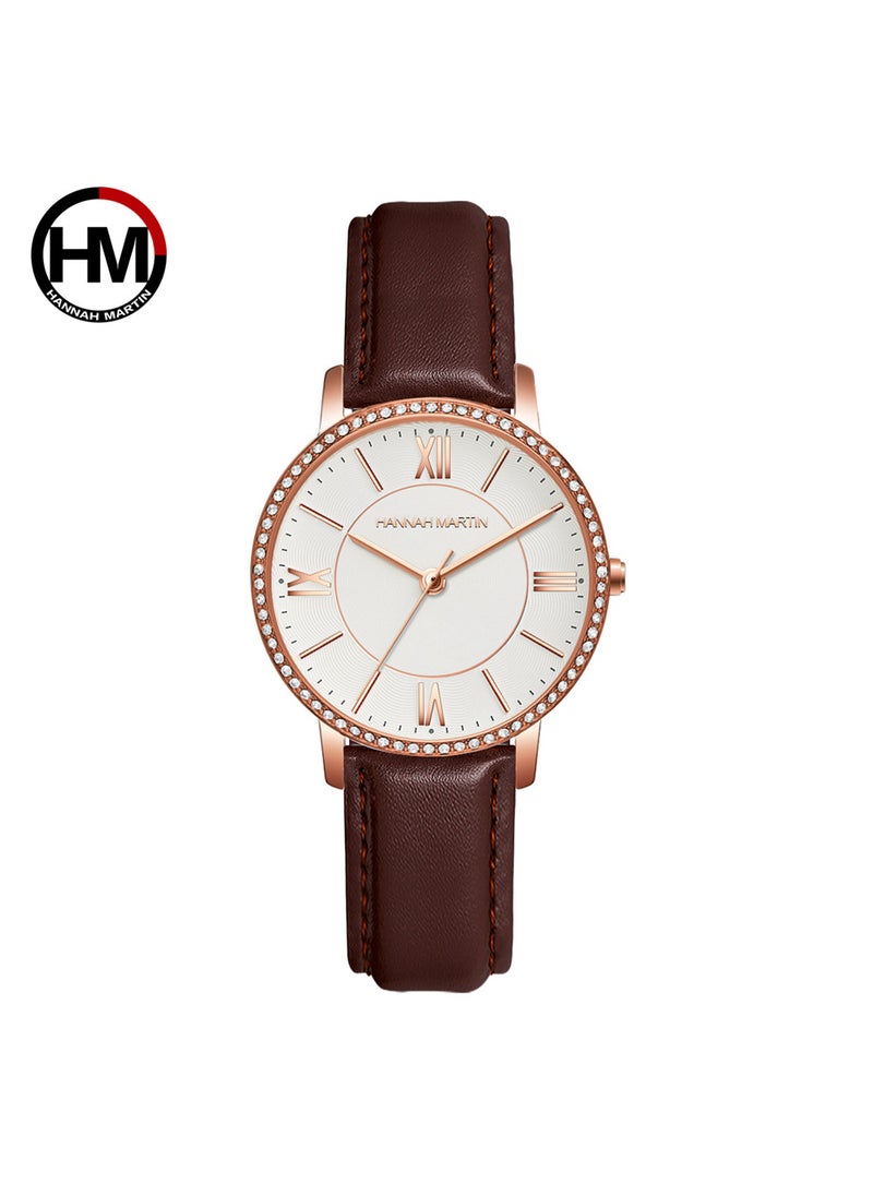 Generic - Commuter Stainless Steel Band 1072PZ1 rose gold shell White brown belt - Image 1