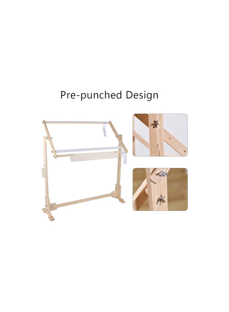 GGOOT Embroidery Floor Stand, 14CT Cross Stitch Frame Stand, Adjustable Height, Needlework Frames and Stands, Wooden Embroidery Tapestry Hoops Floor Stand for Sewing and Hanging Crafts  - Image 4