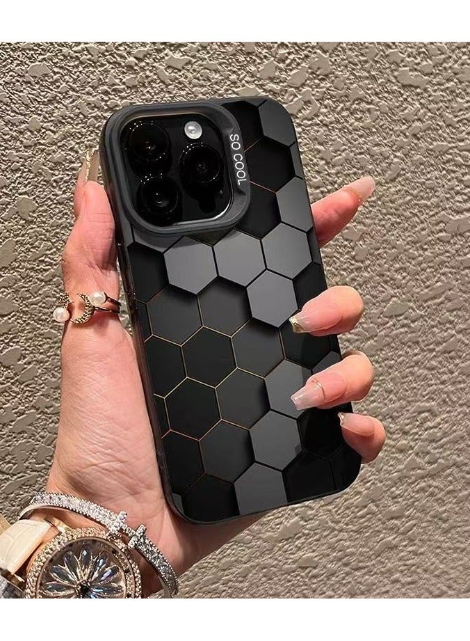 Black Matte Honeycomb Shockproof Case for iPhone 16 Pro | Anti-Fingerprint, Drop Protection, Scratch Resistant, Anti-Shock Cover - Image 1